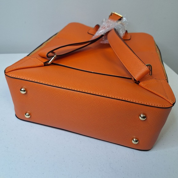 CALPAK Orange Faux Leather Laptop Backpack Front Zip Pocket Travel School
